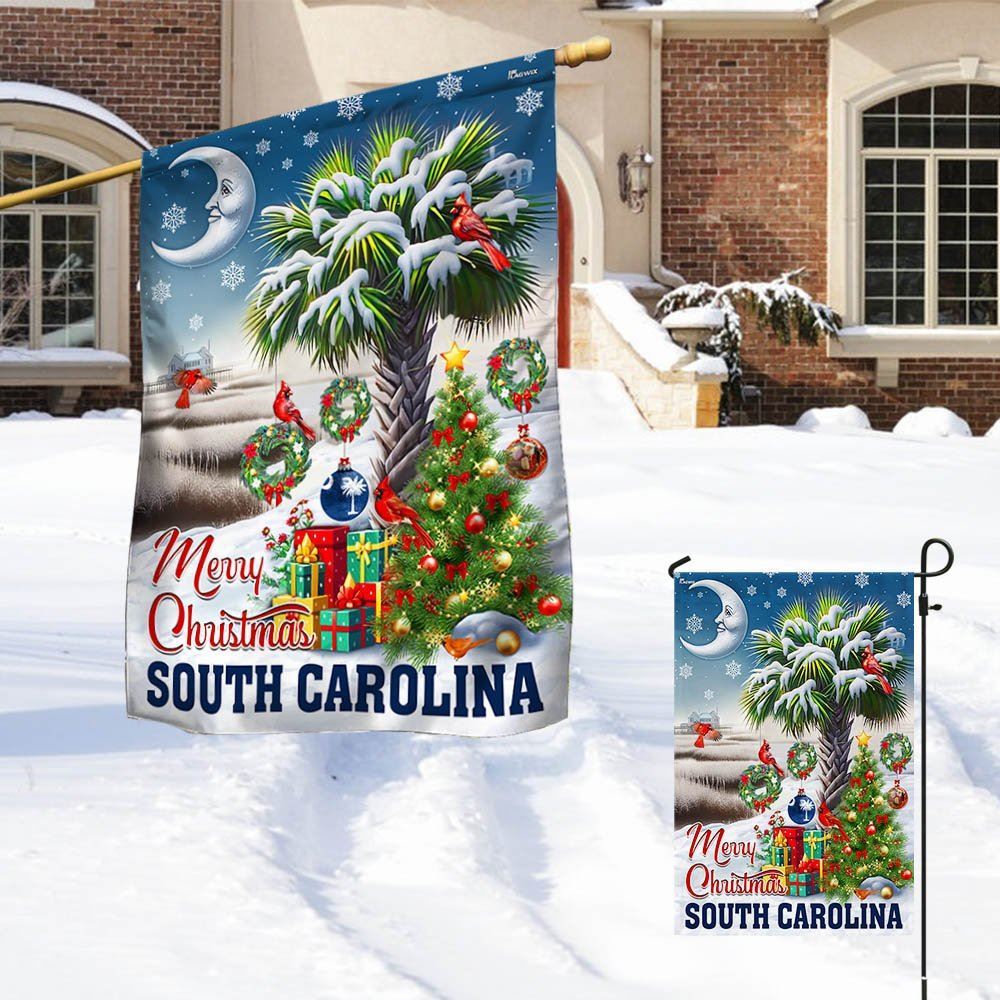 Palm Tree Cardinal Winter Christmas in South Carolina Flag, Christmas Notre Dame House Flag, Christmas Outdoor Decor Ideas