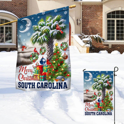Palm Tree Cardinal Winter Christmas in South Carolina Flag, Christmas Notre Dame House Flag, Christmas Outdoor Decor Ideas