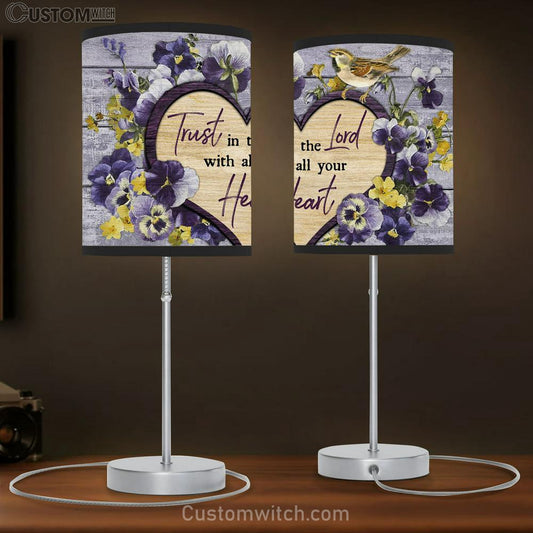 Pansy Flower Little Bird Trust In The Lord Large Table Lamb - Christian Table Lamb Prints - Religious Table Lamb Art