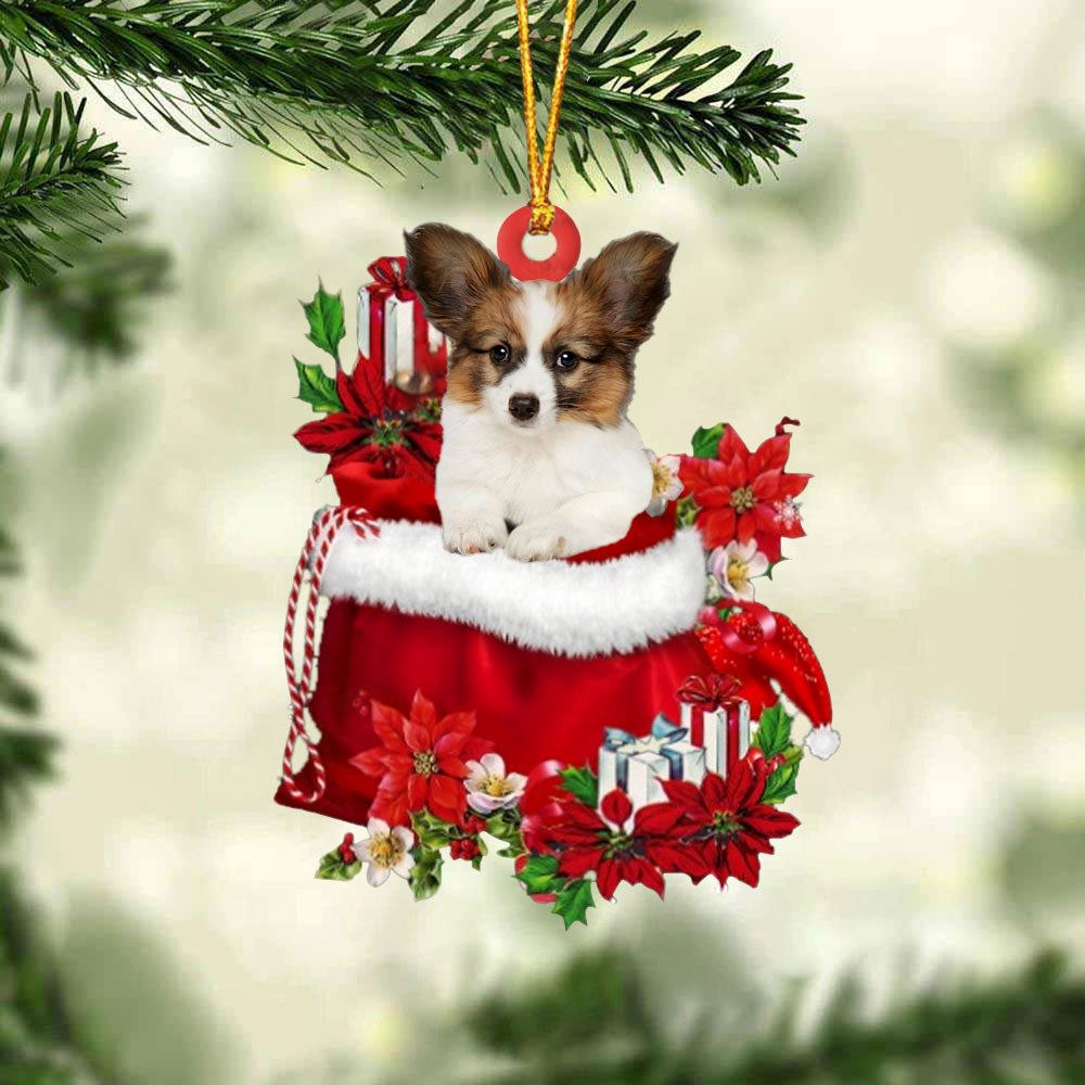 Papillon In Gift Bag Christmas Ornament, Christmas Gift, Christmas Tree Decorations, Christmas Ornament 2023