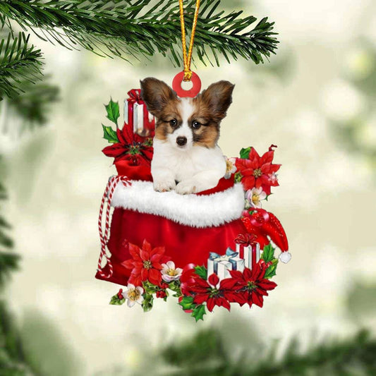 Papillon In Gift Bag Christmas Ornament, Christmas Gift, Christmas Tree Decorations, Christmas Ornament 2023