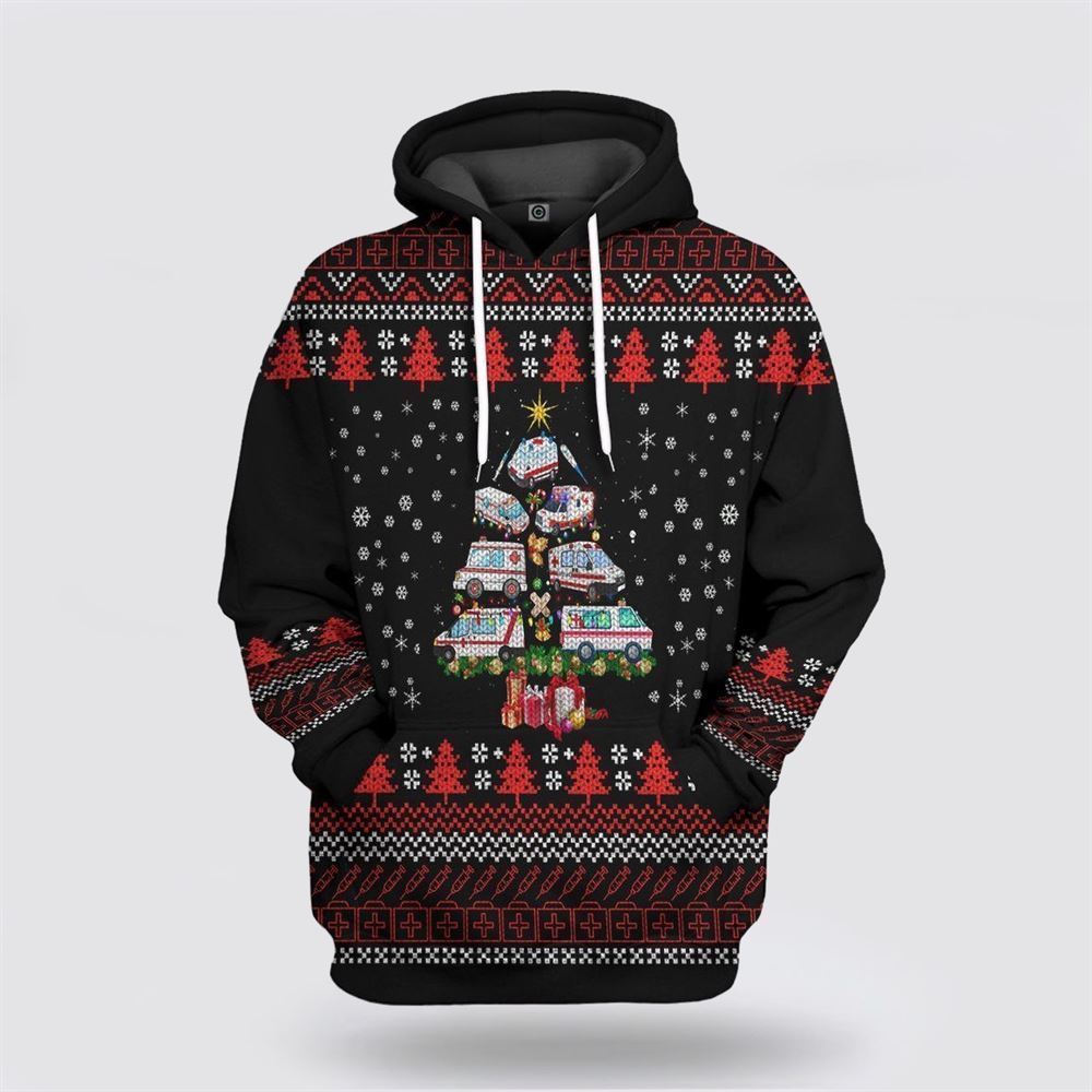 Paramedic Ambulance Christmas Tree All Over Print 3D Hoodie For Men & Women, Christmas Hoodie Cute, Christmas Gift, Christmas Fashion