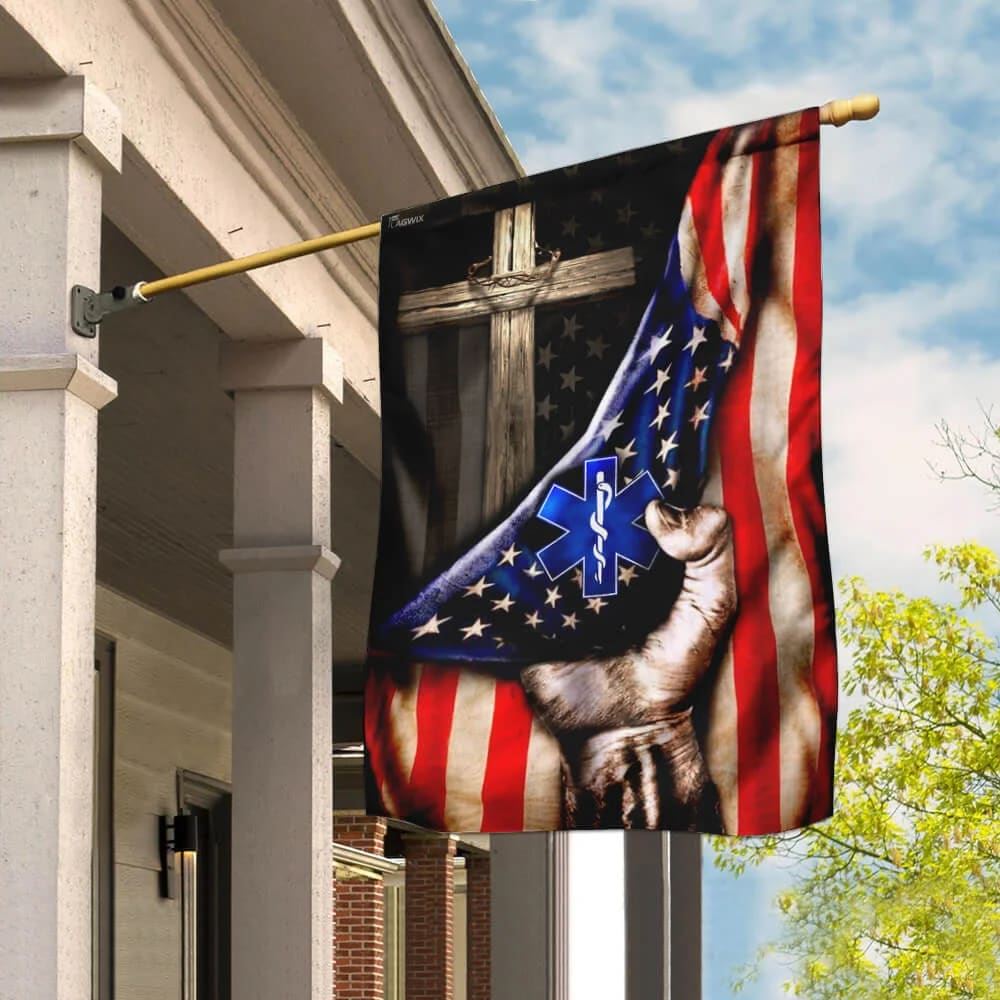 Paramedic Christian Cross American House Flags, Christian Flag, Scripture Flag, Garden Banner