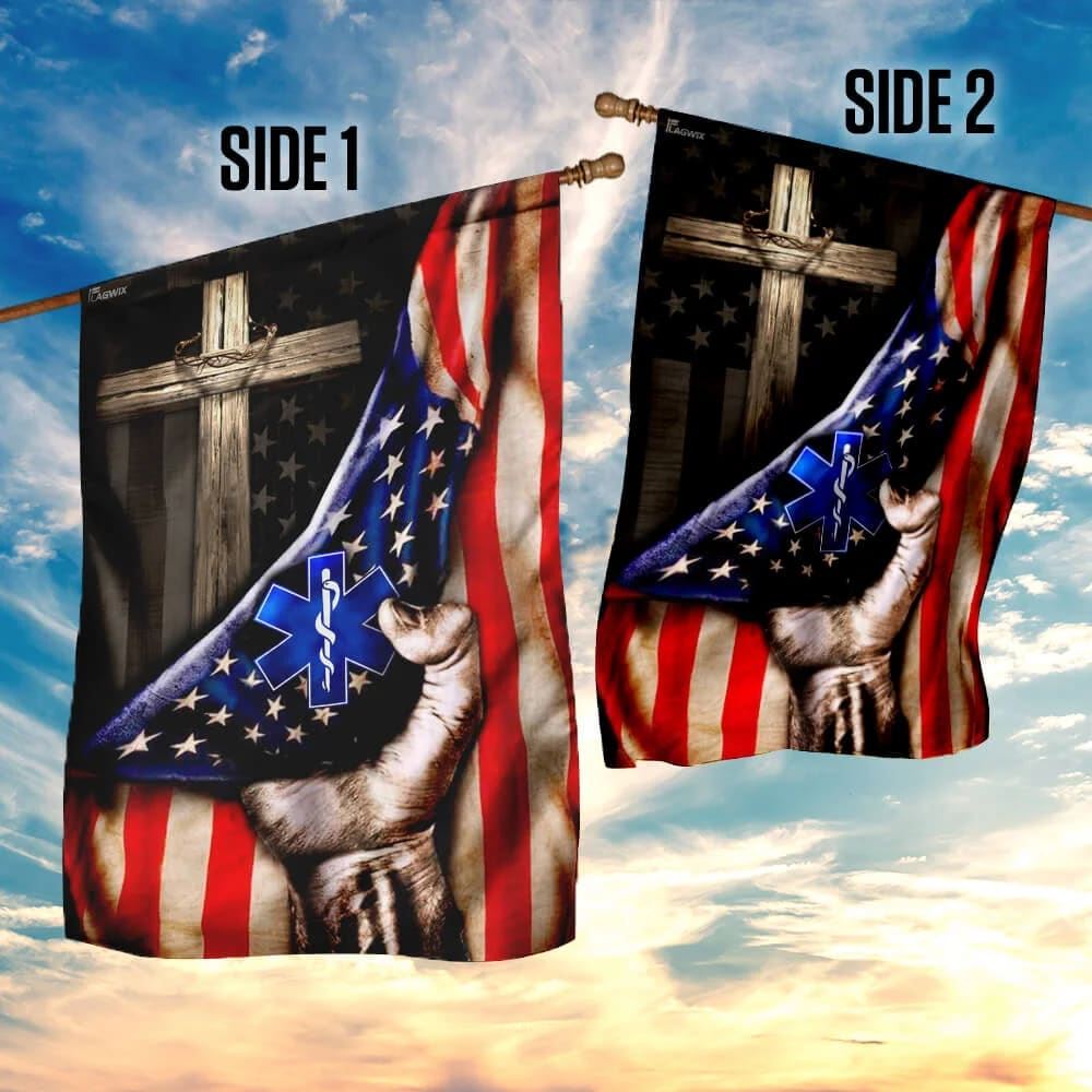 Paramedic Christian Cross American House Flags, Christian Flag, Scripture Flag, Garden Banner