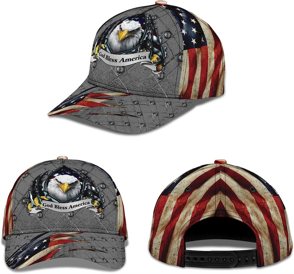 Patriotic Bald Eagle God Bless America Baseball Cap, Christian Baseball Cap, Religious Cap, Jesus Gift, Jesus Hat