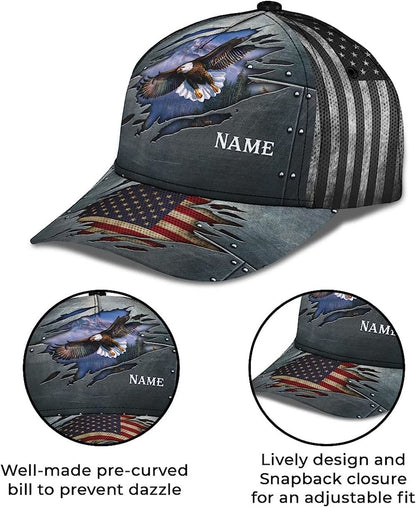 Patriotic Bald Eagle With Us Flag Custom Name Baseball Cap, Christian Baseball Cap, Religious Cap, Jesus Gift, Jesus Hat