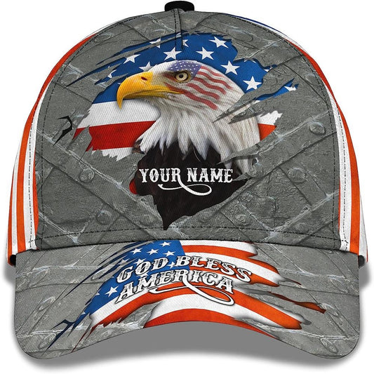 Patriotic God Blessed America Eagle American Flag Custom Name Baseball Cap, Christian Baseball Cap, Religious Cap, Jesus Gift, Jesus Hat