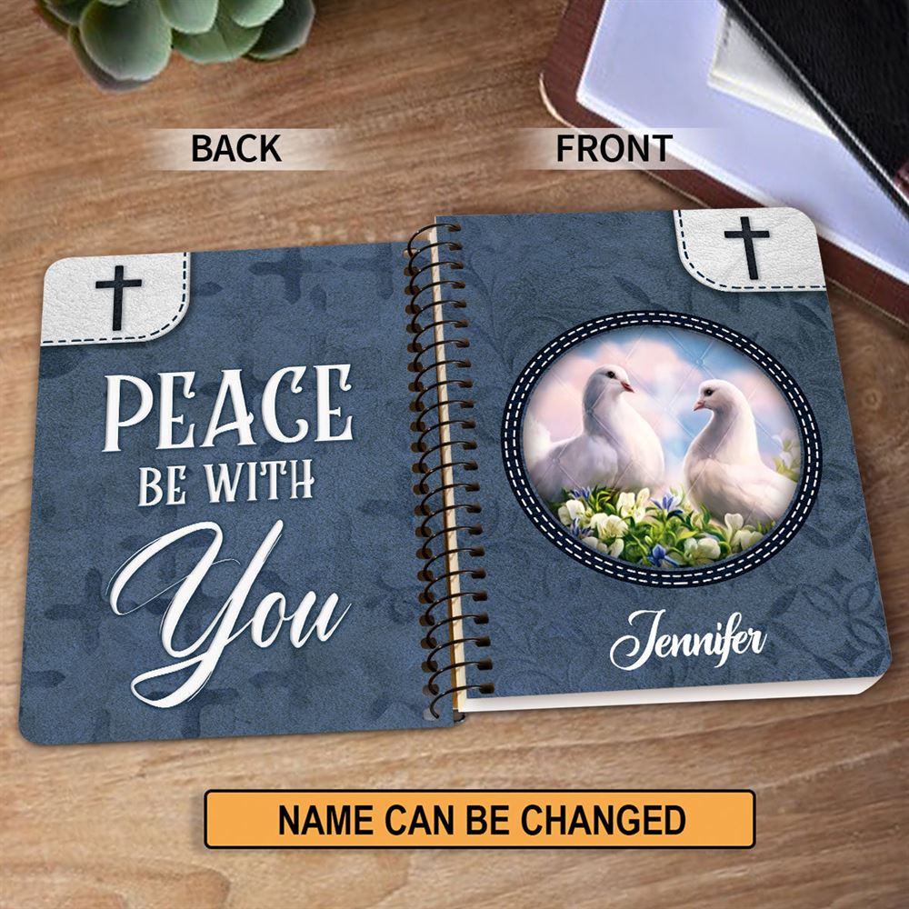 Peace Be With You Personalized Pigeon Spiral Journal, Spiritual Gift Faith For Christians