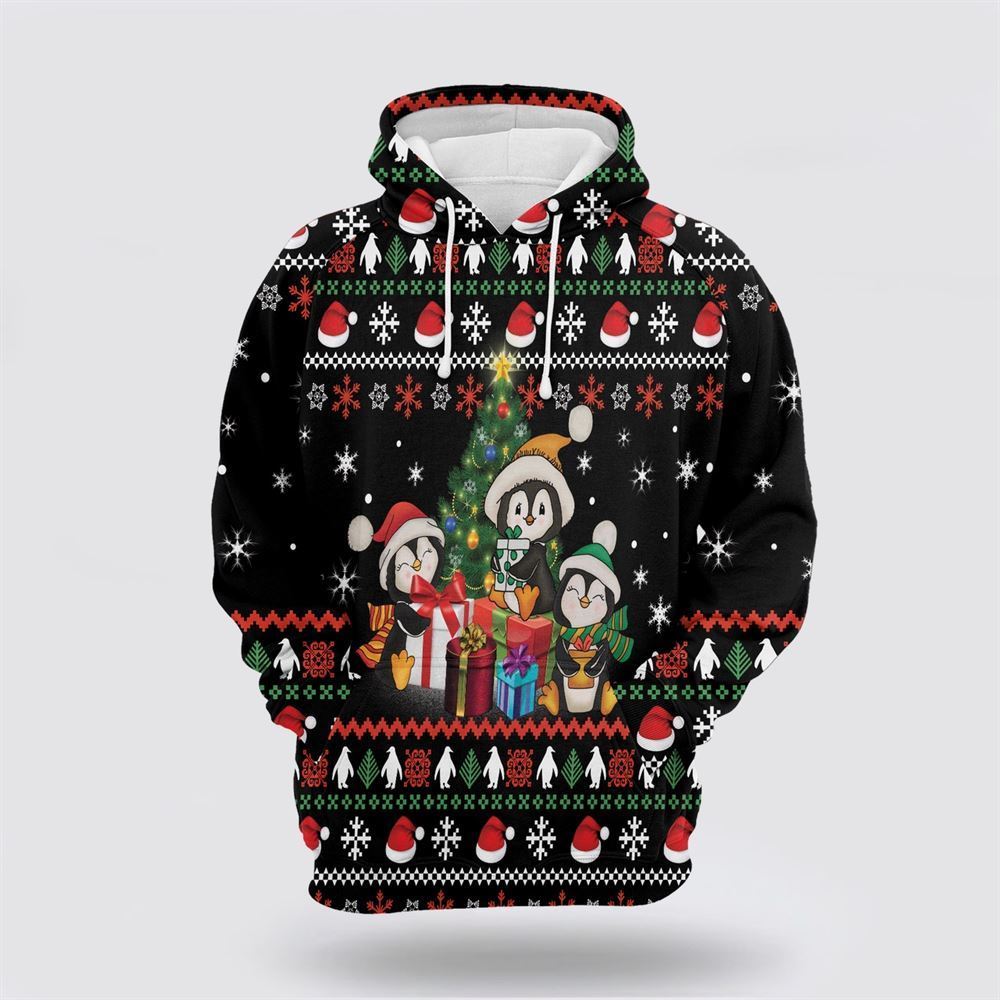 Penguin Christmas Tree All Over Print 3D Hoodie For Men & Women, Christmas Dog Hoodie, Christmas Hoodie Cute, Christmas Gift