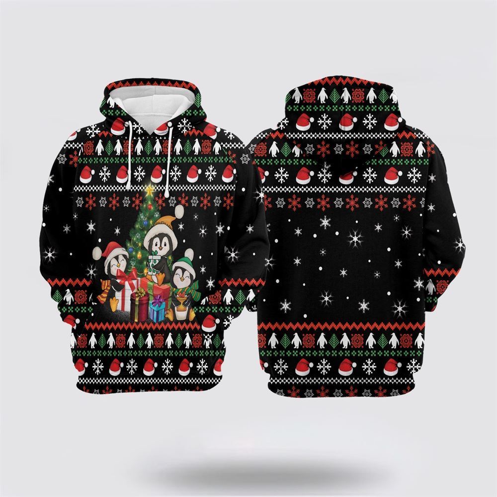 Penguin Christmas Tree All Over Print 3D Hoodie For Men & Women, Christmas Dog Hoodie, Christmas Hoodie Cute, Christmas Gift