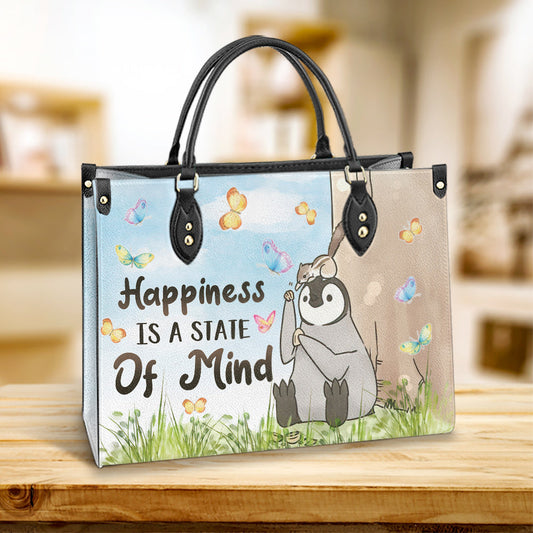Penguin Happiness Is A State Of Mind 1 Leather Bag, Best Gifts For Penguin Lovers, Women's Pu Leather Bag