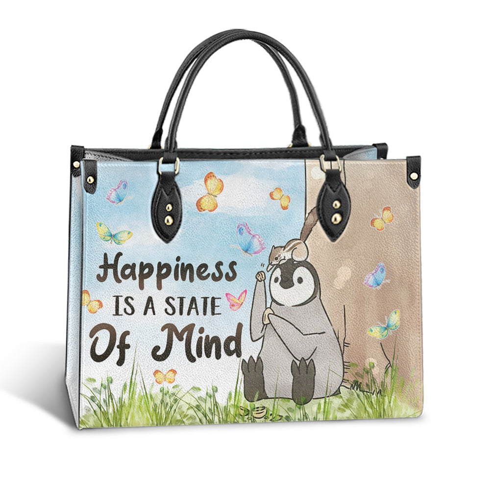 Penguin Happiness Is A State Of Mind 1 Leather Bag, Best Gifts For Penguin Lovers, Women's Pu Leather Bag
