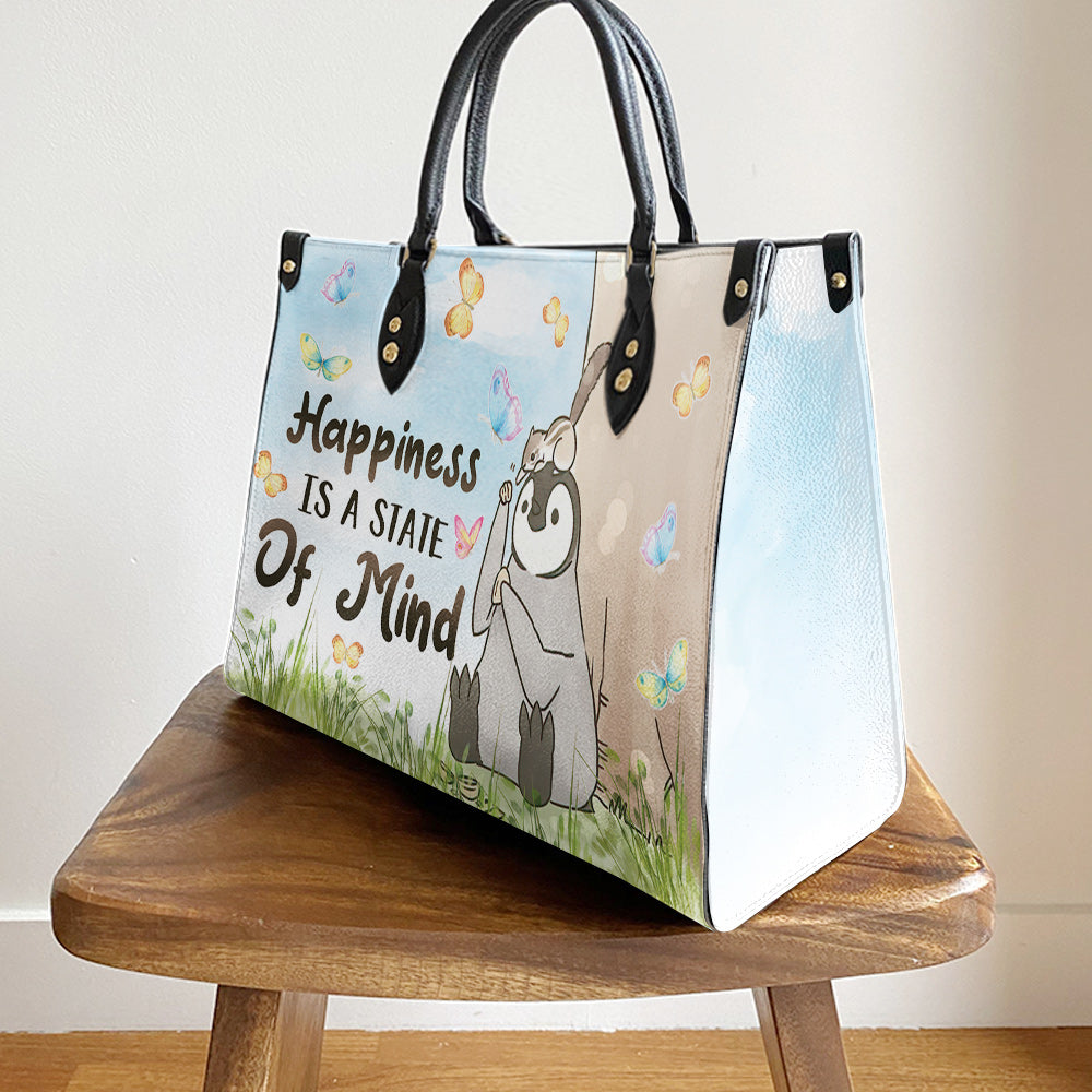 Penguin Happiness Is A State Of Mind 1 Leather Bag, Best Gifts For Penguin Lovers, Women's Pu Leather Bag