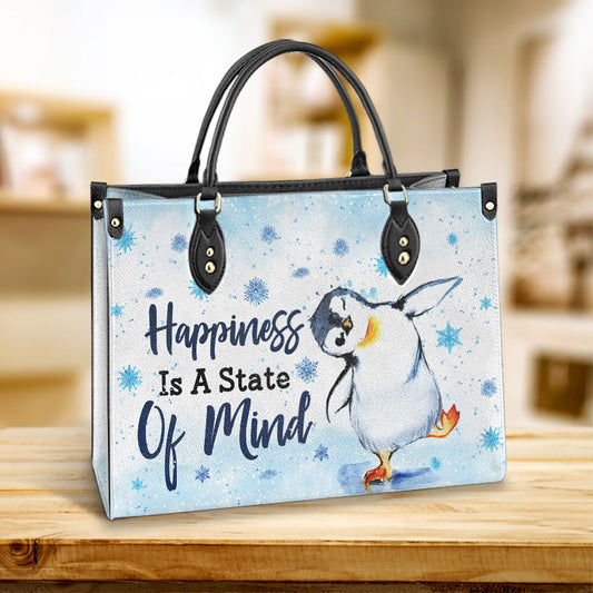 Penguin Happiness Is A State Of Mind Leather Bag, Best Gifts For Penguin Lovers, Women's Pu Leather Bag