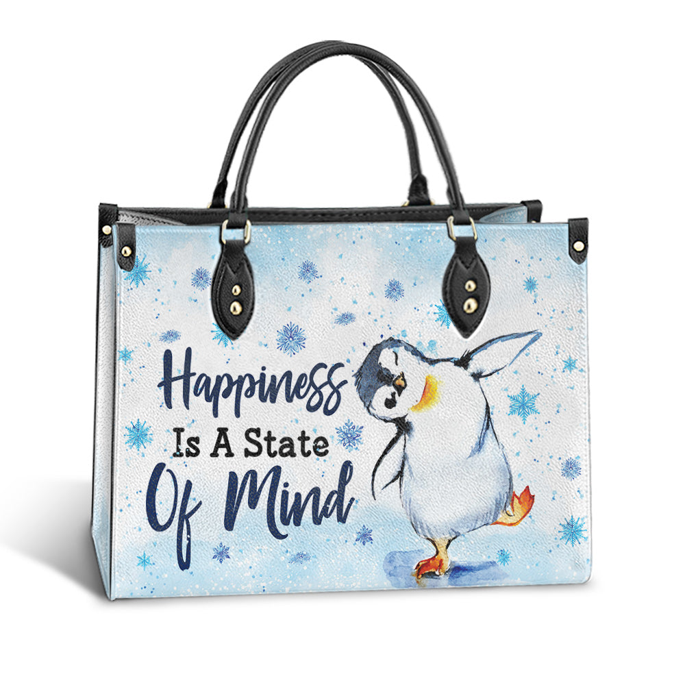 Penguin Happiness Is A State Of Mind Leather Bag, Best Gifts For Penguin Lovers, Women's Pu Leather Bag
