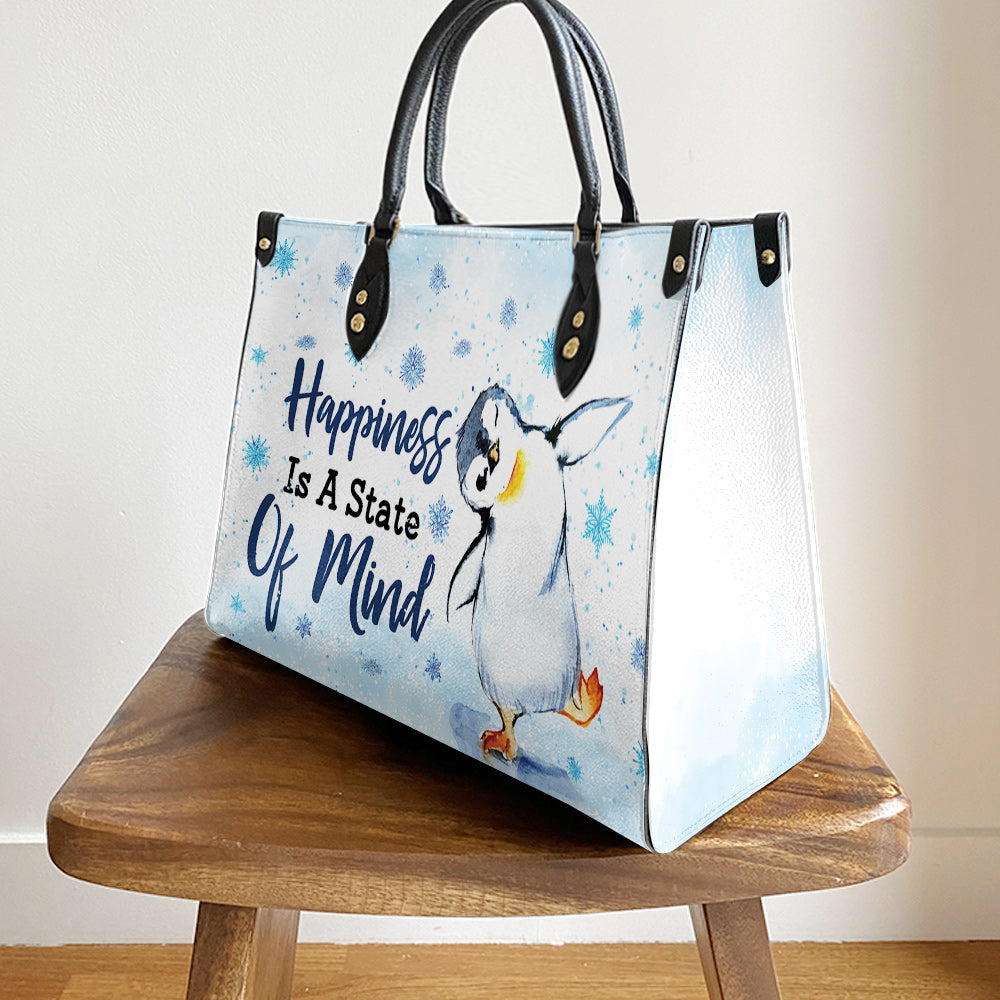 Penguin Happiness Is A State Of Mind Leather Bag, Best Gifts For Penguin Lovers, Women's Pu Leather Bag