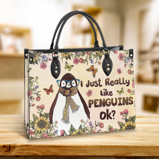 Penguin I Just Really Like Penguins Leather Bag, Best Gifts For Penguin Lovers, Women's Pu Leather Bag