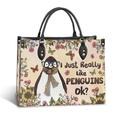 Penguin I Just Really Like Penguins Leather Bag, Best Gifts For Penguin Lovers, Women's Pu Leather Bag