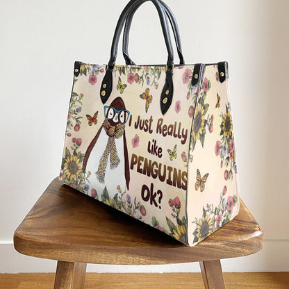 Penguin I Just Really Like Penguins Leather Bag, Best Gifts For Penguin Lovers, Women's Pu Leather Bag