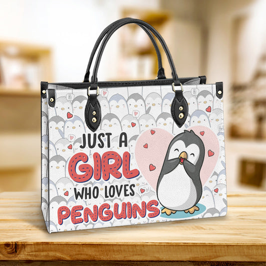 Penguin Just A Girl Who Loves Penguins Leather Bag, Best Gifts For Penguin Lovers, Women's Pu Leather Bag