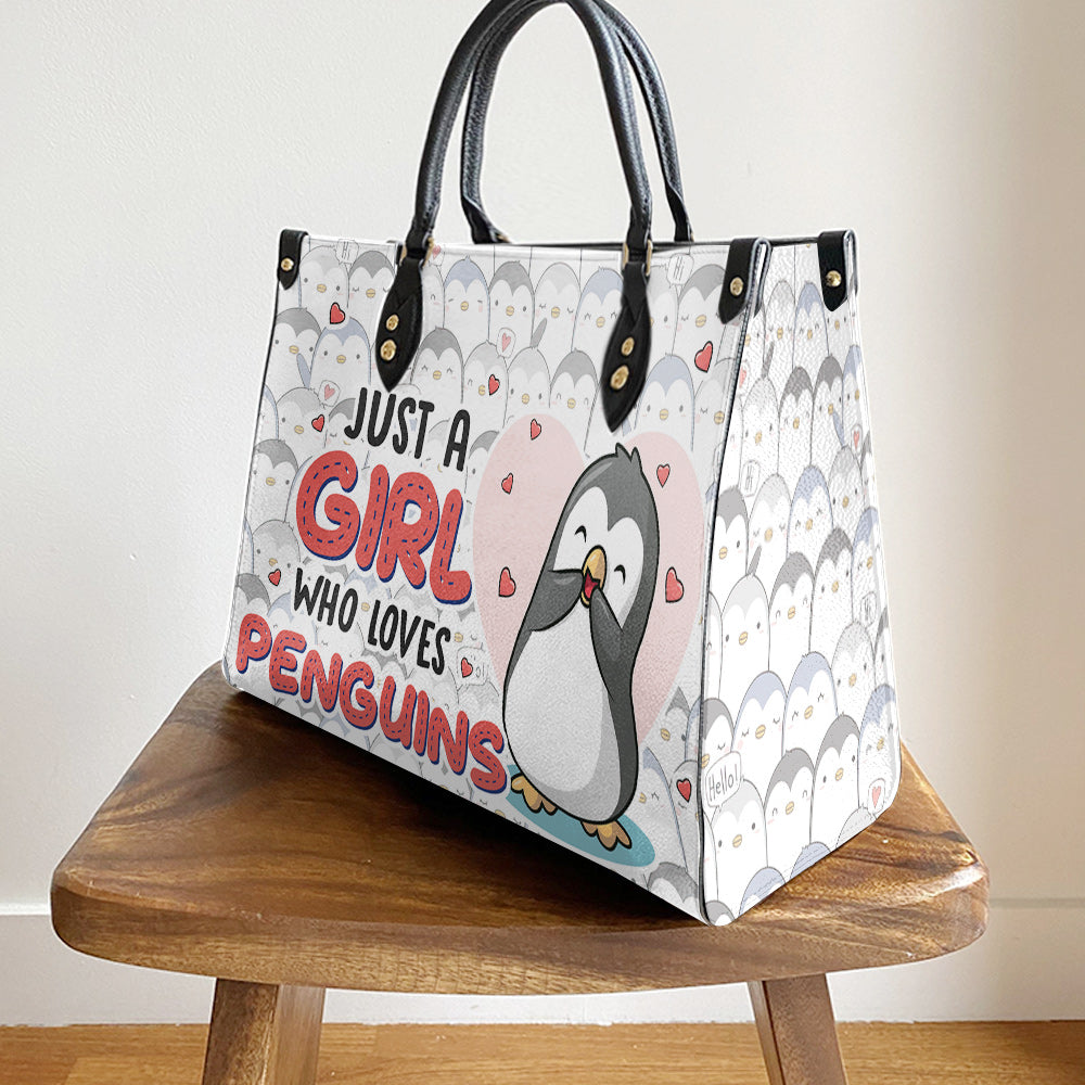 Penguin Just A Girl Who Loves Penguins Leather Bag, Best Gifts For Penguin Lovers, Women's Pu Leather Bag