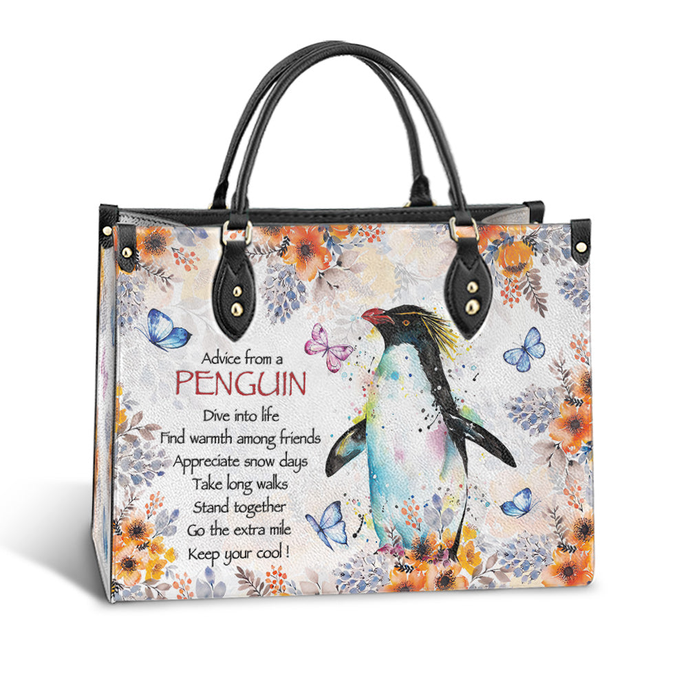 Penguin Watercolor Advice From A Penguin Leather Bag, Best Gifts For Penguin Lovers, Women's Pu Leather Bag