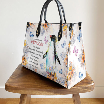 Penguin Watercolor Advice From A Penguin Leather Bag, Best Gifts For Penguin Lovers, Women's Pu Leather Bag