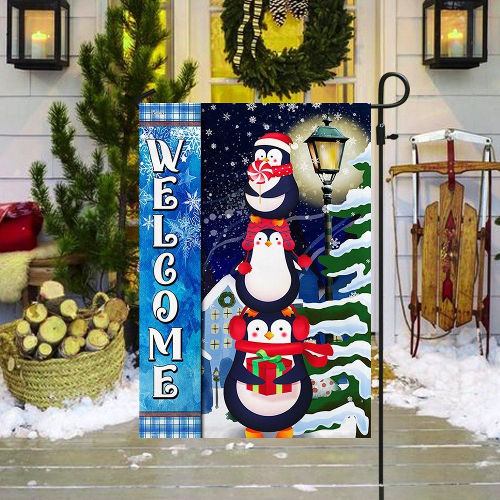Penguins Christmas Welcome Flag, Christmas Garden Flag, Home Decor Accessories, Christmas Outdoor Decor Ideas