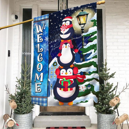Penguins Christmas Welcome Flag, Christmas Garden Flag, Home Decor Accessories, Christmas Outdoor Decor Ideas