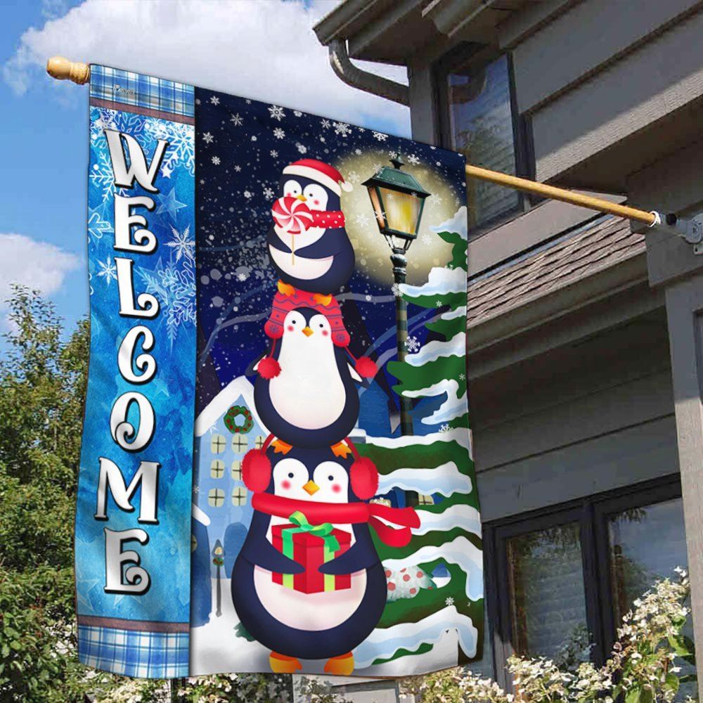 Penguins Christmas Welcome Flag, Christmas Garden Flag, Home Decor Accessories, Christmas Outdoor Decor Ideas
