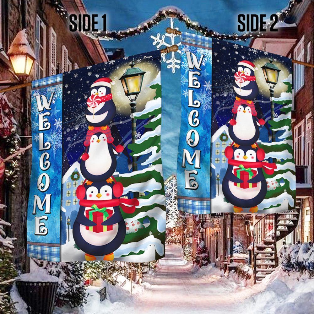 Penguins Christmas Welcome Flag, Christmas Garden Flag, Home Decor Accessories, Christmas Outdoor Decor Ideas