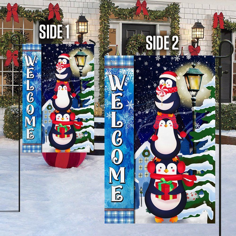 Penguins Christmas Welcome Flag, Christmas Garden Flag, Home Decor Accessories, Christmas Outdoor Decor Ideas