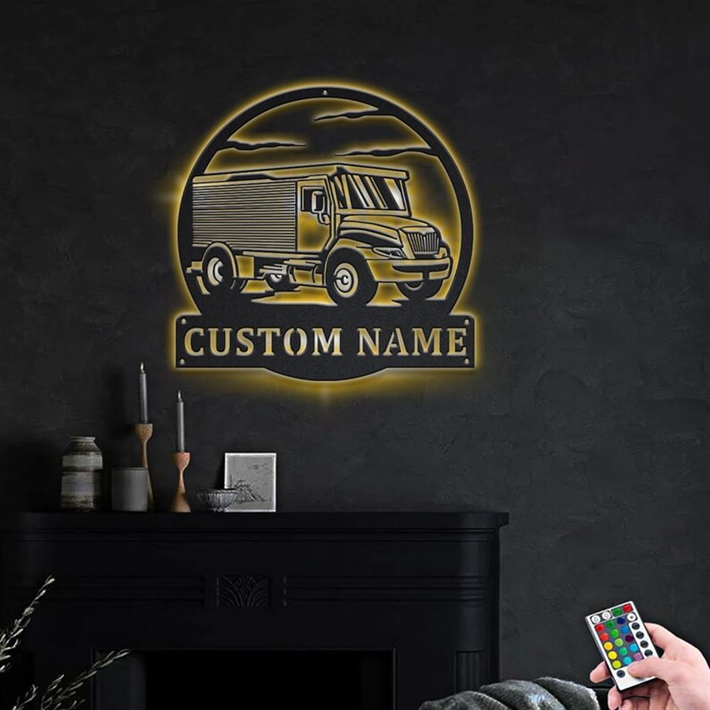 Personalization Armored Truck Monogram Metal Sign, Led Lights Armored Truck Metal Sign, Metal Wall Decor, Wall Hanging Art, Home Decor Sign