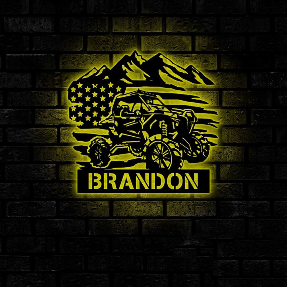 Personalization Atv Metal Wall Art Led Lights, US Flag ATV Sign, Metal Wall Decor, Wall Hanging Art, Home Decor Sign