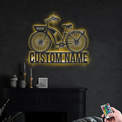 Personalization Bicycle Sport Girl Monogram Metal Sign, Led Lights Bicycle Sport Metal Sign, Metal Wall Decor, Wall Hanging Art, Home Decor Sign