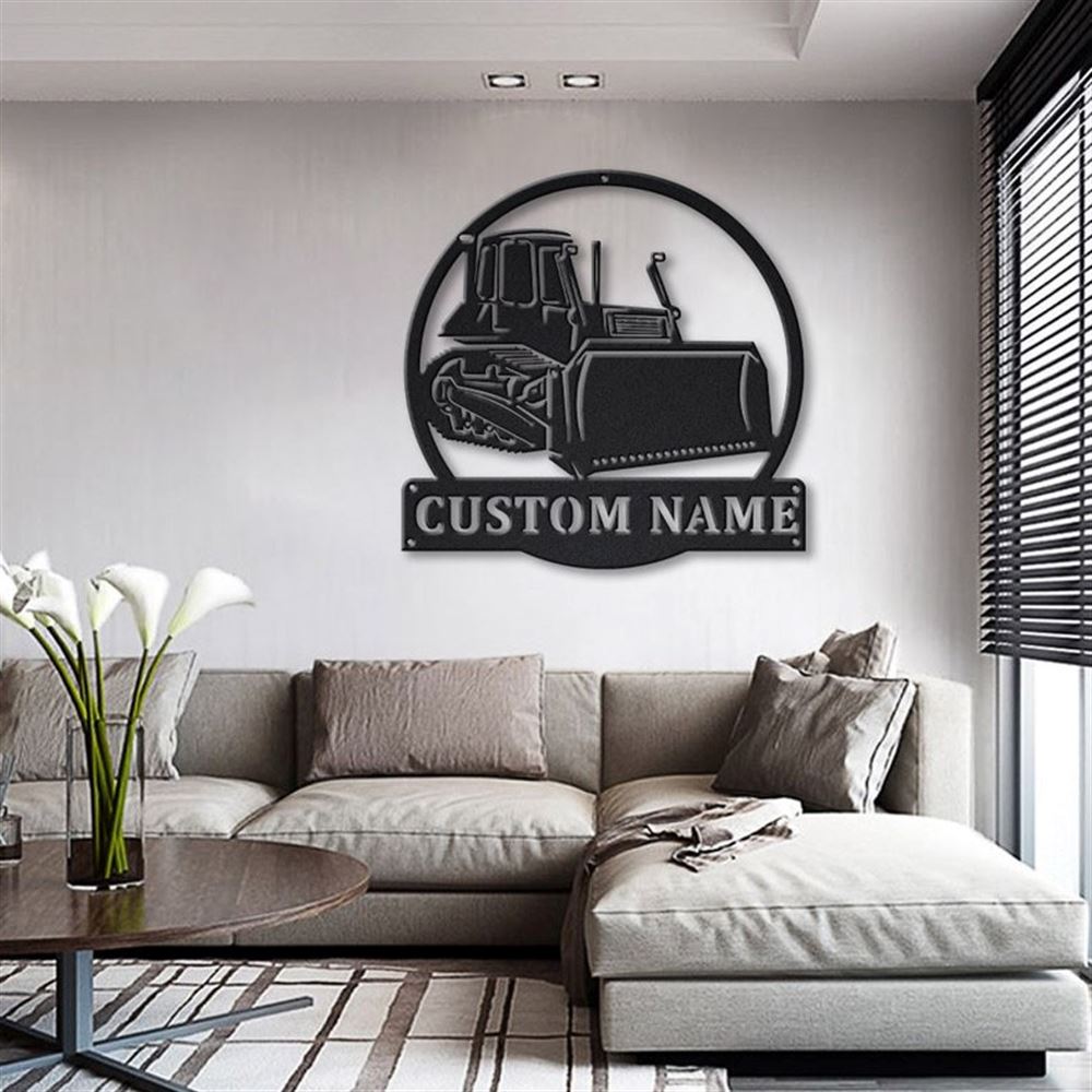 Personalization Bulldozer Truck Monogram Metal Sign, Led Lights Bulldozer Metal Sign, Metal Wall Decor, Wall Hanging Art, Home Decor Sign