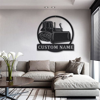 Personalization Bulldozer Truck Monogram Metal Sign, Led Lights Bulldozer Metal Sign, Metal Wall Decor, Wall Hanging Art, Home Decor Sign