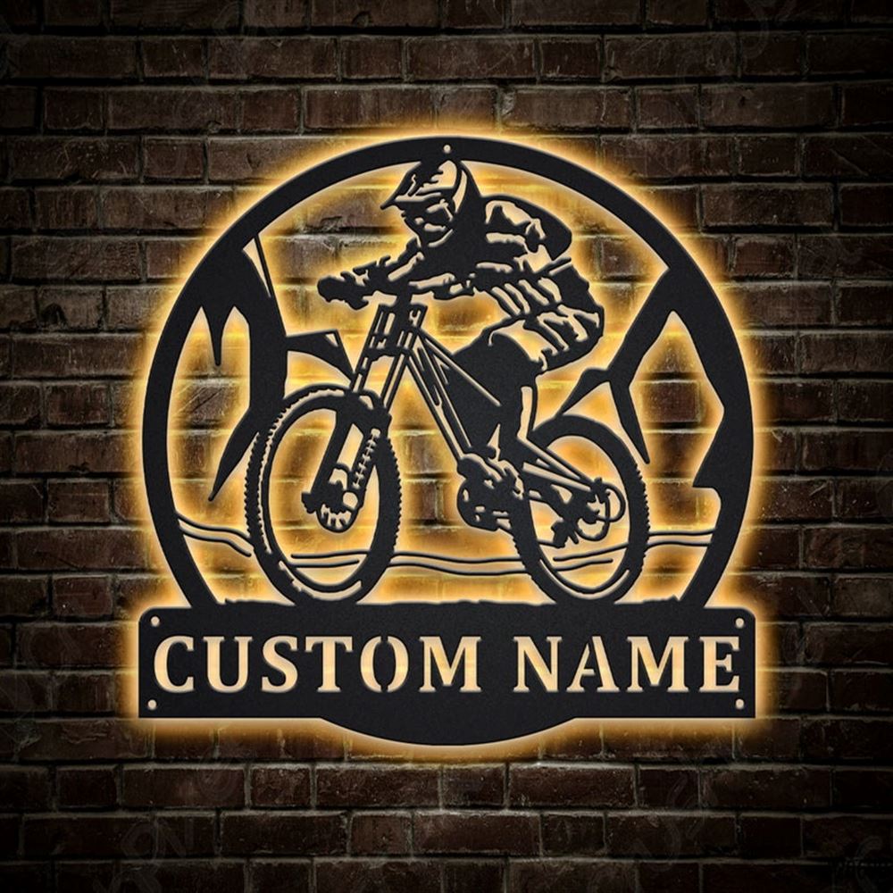 Personalization Downhill Mountain Biking Monogram Metal Sign, Metal Wall Decor, Wall Hanging Art, Home Decor Sign