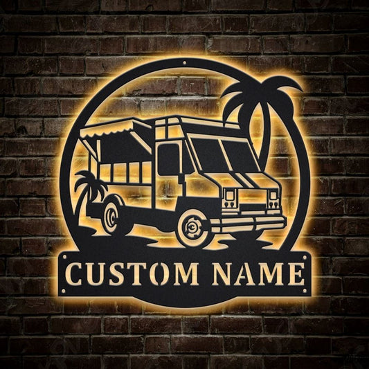 Personalization Food Truck Metal Sign, Led Lights Food Truck Metal Sign, Metal Wall Decor, Wall Hanging Art, Home Decor Sign