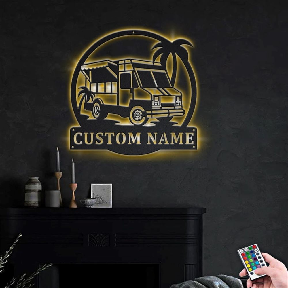 Personalization Food Truck Metal Sign, Led Lights Food Truck Metal Sign, Metal Wall Decor, Wall Hanging Art, Home Decor Sign