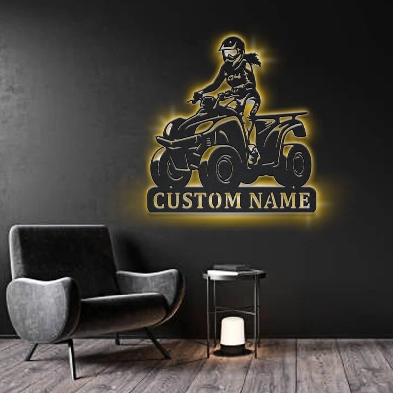 Personalization Girl Ride ATV Metal Sign, Led Lights Girl Ride ATV Metal Sign, Metal Wall Decor, Wall Hanging Art, Home Decor Sign