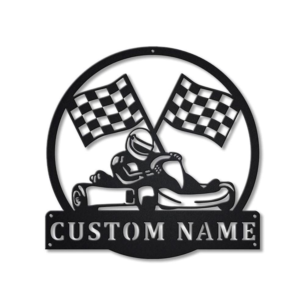 Personalization Go Kart Racing Monogram Metal Sign, Led Lights Go Kart Racing Metal Sign, Metal Wall Decor, Wall Hanging Art, Home Decor Sign
