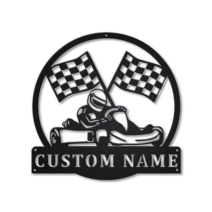 Personalization Go Kart Racing Monogram Metal Sign, Led Lights Go Kart Racing Metal Sign, Metal Wall Decor, Wall Hanging Art, Home Decor Sign