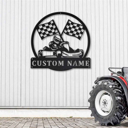 Personalization Go Kart Racing Monogram Metal Sign, Led Lights Go Kart Racing Metal Sign, Metal Wall Decor, Wall Hanging Art, Home Decor Sign