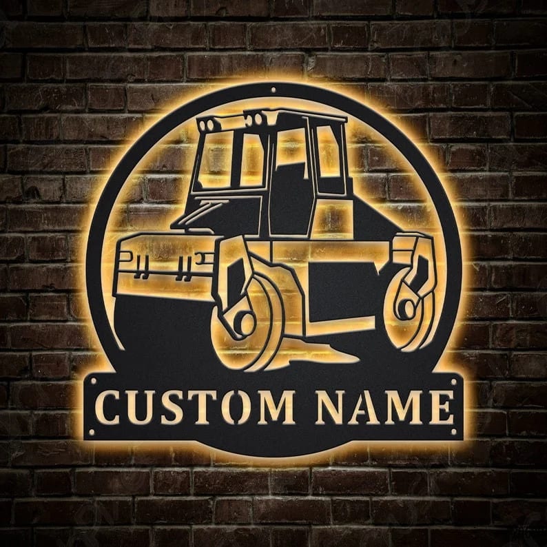Personalization Road Compactor Roller Metal Sign, Led Lights Road Comp ...