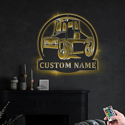 Personalization Road Compactor Roller Metal Sign, Led Lights Road Compactor Roller Metal Sign, Metal Wall Decor, Wall Hanging Art, Home Decor Sign