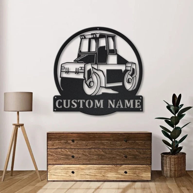 Personalization Road Compactor Roller Metal Sign, Led Lights Road Compactor Roller Metal Sign, Metal Wall Decor, Wall Hanging Art, Home Decor Sign