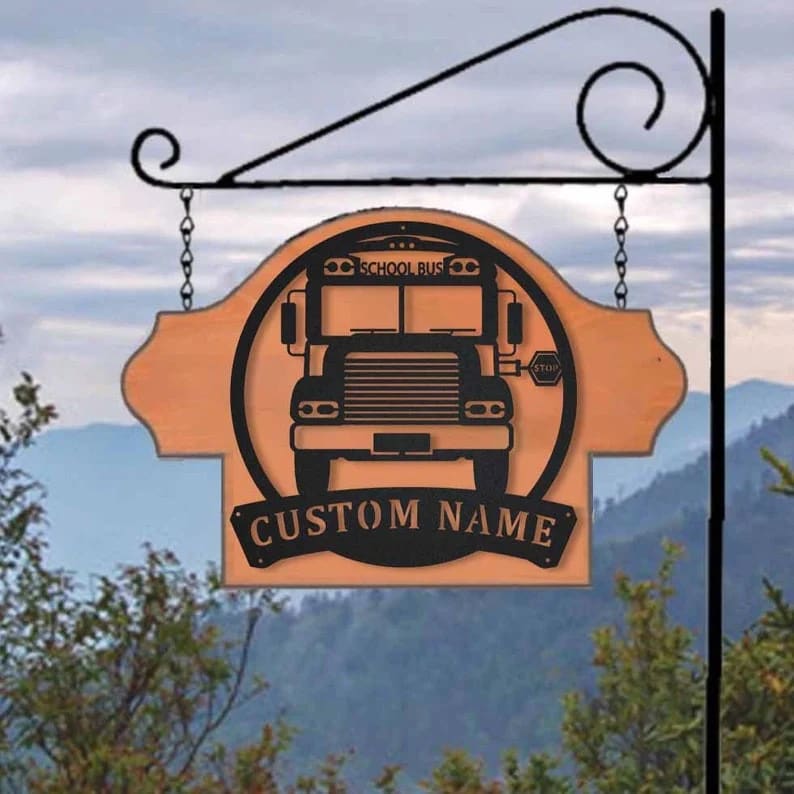 Personalization School Bus Driver Monogram Metal Sign, Led Lights Bus Driver Metal Sign, Metal Wall Decor, Wall Hanging Art, Home Decor Sign