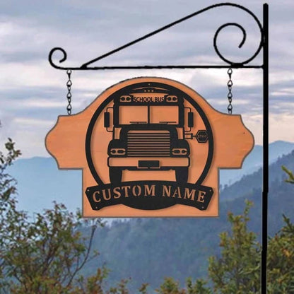 Personalization School Bus Driver Monogram Metal Sign, Led Lights Bus Driver Metal Sign, Metal Wall Decor, Wall Hanging Art, Home Decor Sign