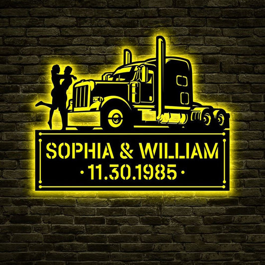 Personalization Trucker Couple Metal Sign, Led Trucker Sign, Anniversary Sign, Metal Wall Decor, Wall Hanging Art, Home Decor Sign